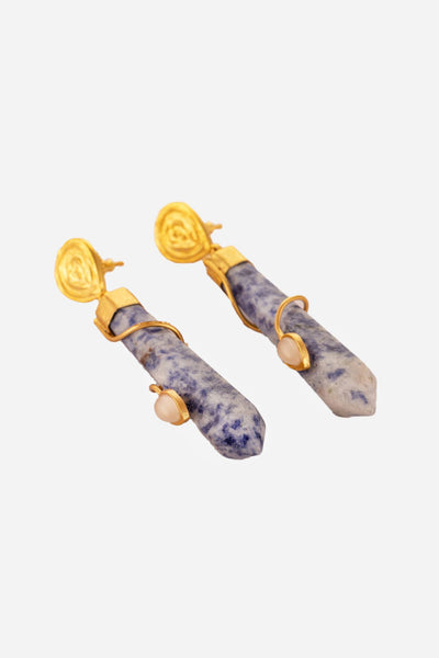 Marble Textured Stone Brass Earring