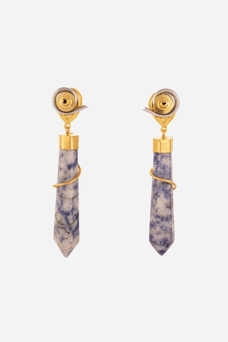 Marble Textured Stone Brass Earring