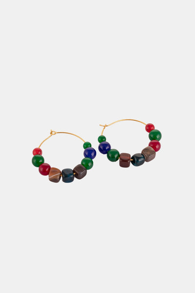 Multicolor Beads Metal bali Hoops
