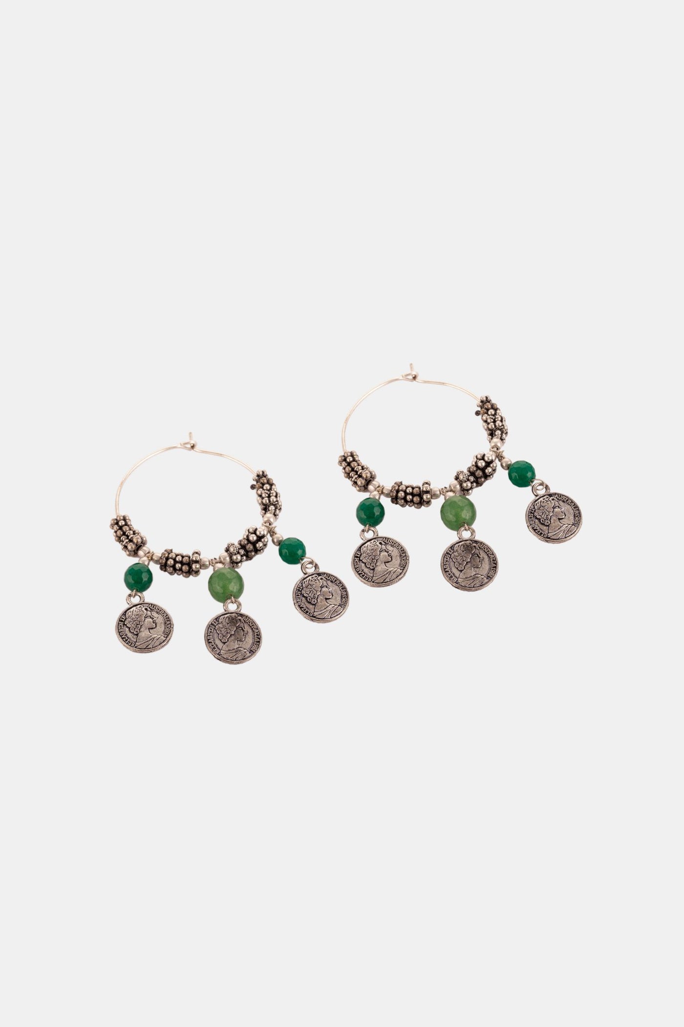 Green Dangler Hoops With Elizabeth Coins