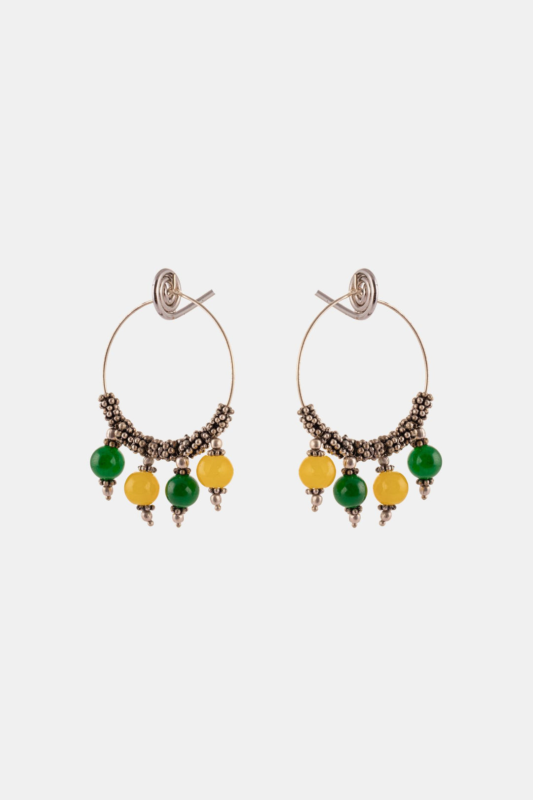 Yellow Green Beaded Dangler Hoop