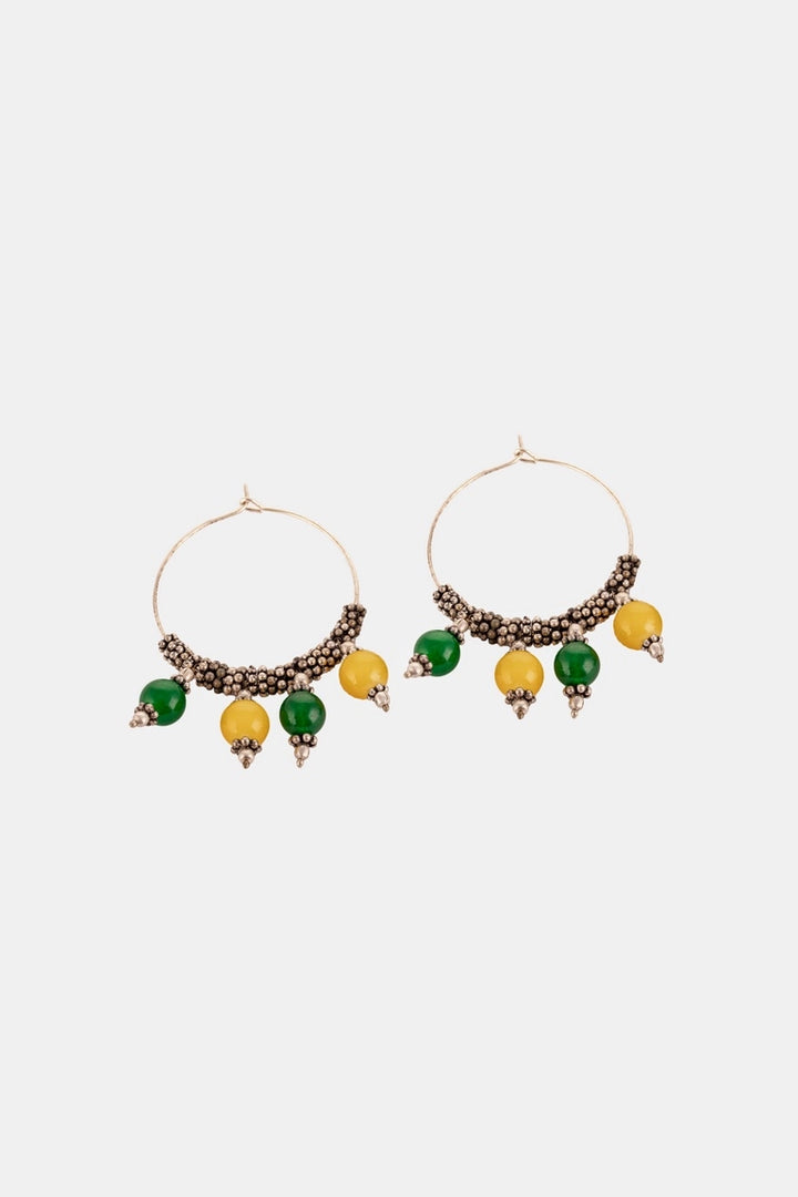 Yellow Green Beaded Dangler Hoop