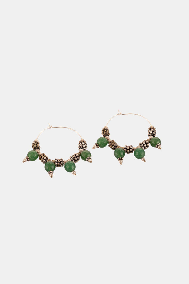 Green Beaded Classic Dangler Hoops Earrings