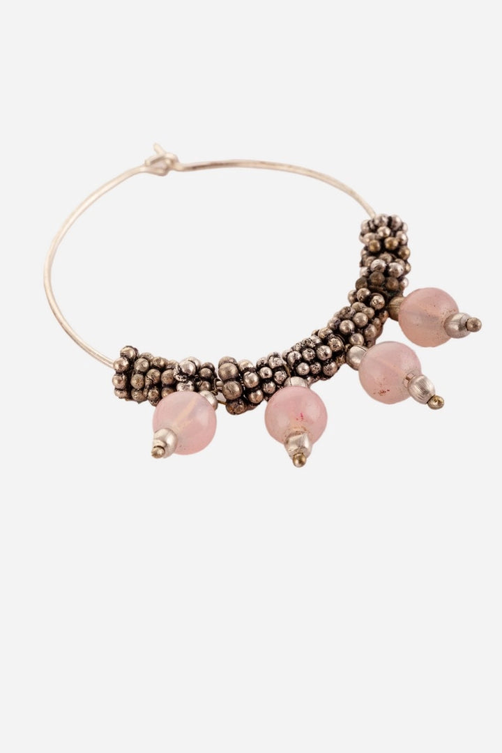 Light Pink Rose Beaded Dangler Hoops