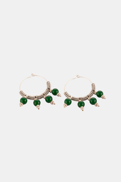 Green Oxidised Silver Hoop Earrings
