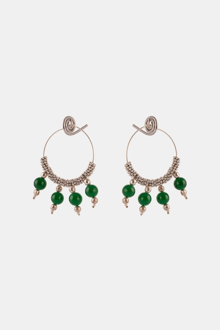 Green Oxidised Silver Hoop Earrings