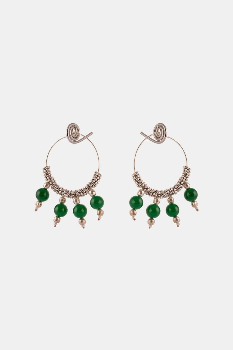 Green Oxidised Silver Hoop Earrings