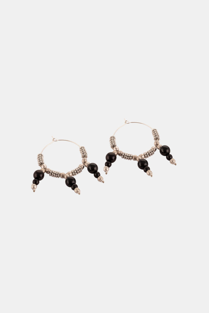 Round Black Onyx Hoop Earrings