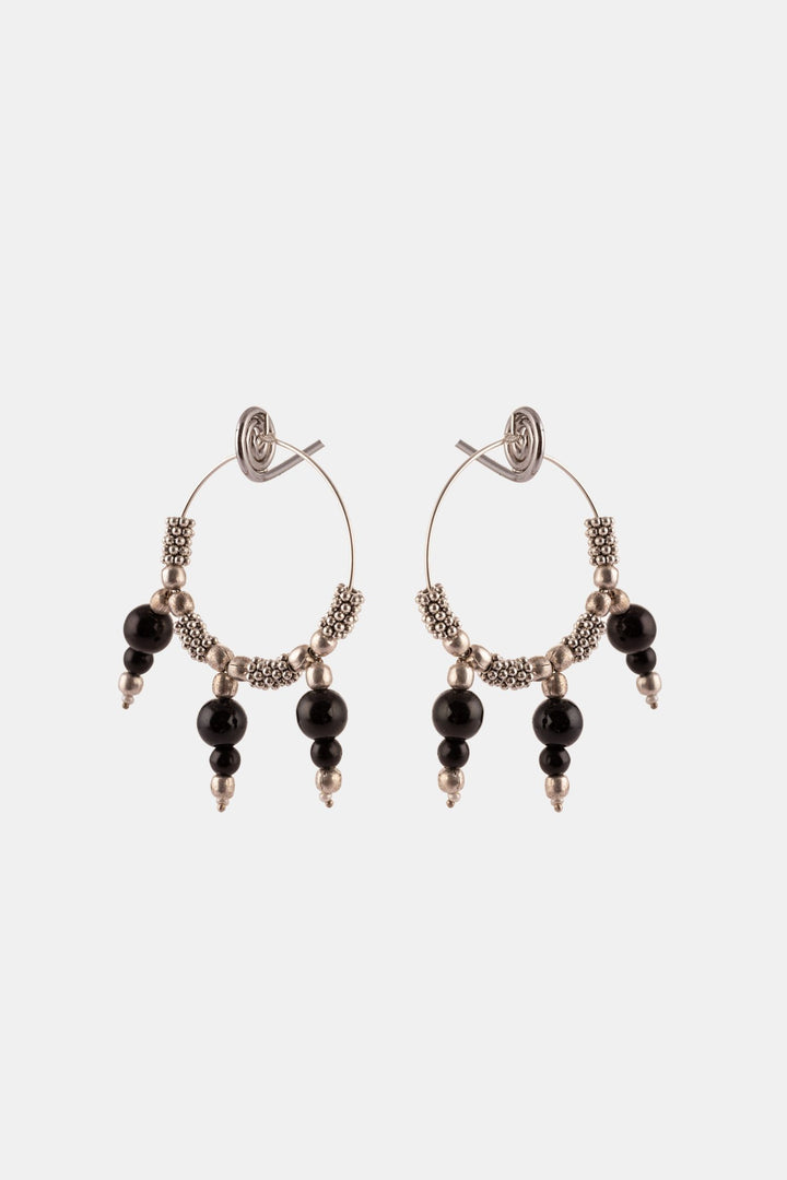 Round Black Onyx Hoop Earrings