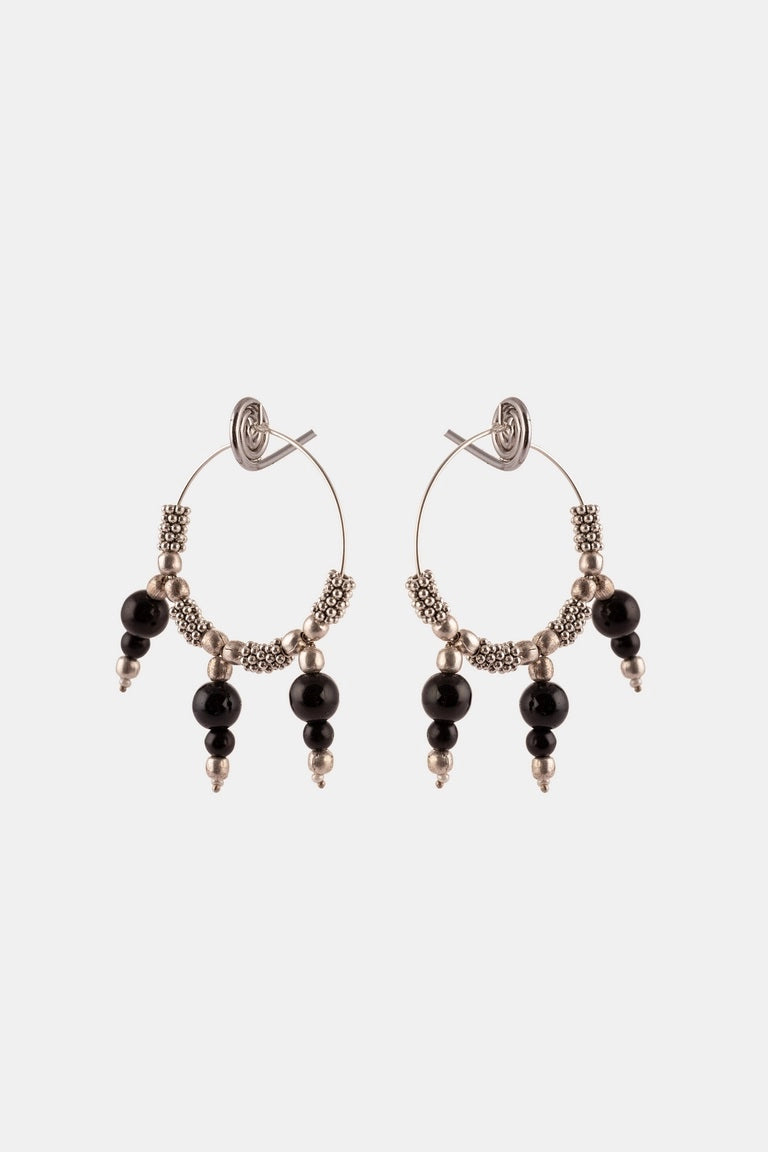 Round Black Onyx Hoop Earrings