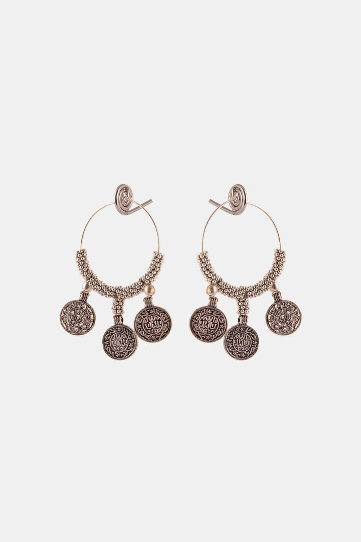 Mughal Calligraphy Oxidised Hoop Earrings