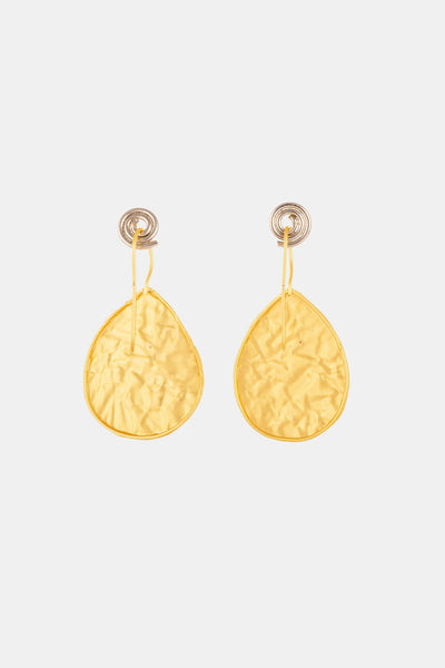Golden Crumpled Leaf Earrings