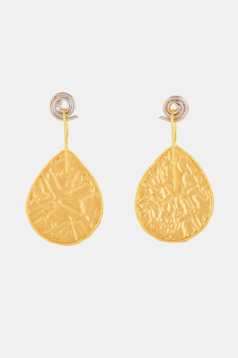 Golden Crumpled Teardrop Earrings