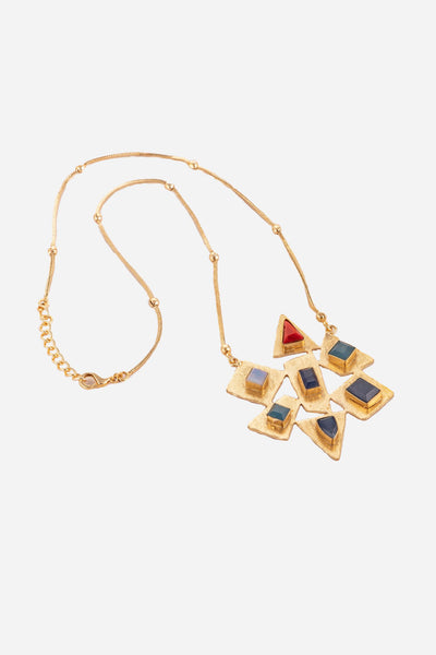 Golden Multicolour Stone Pendant Necklace