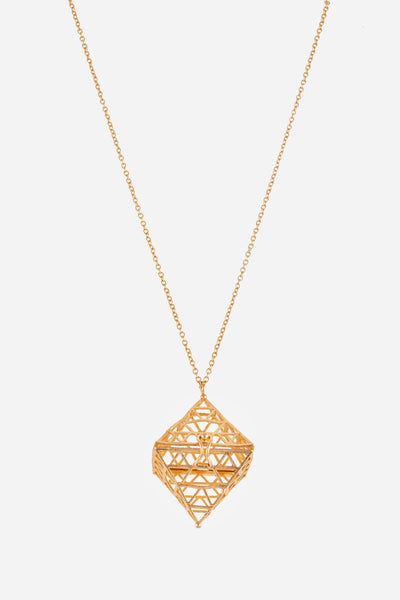 Golden Pyramid Pendant Necklace With Long Chain