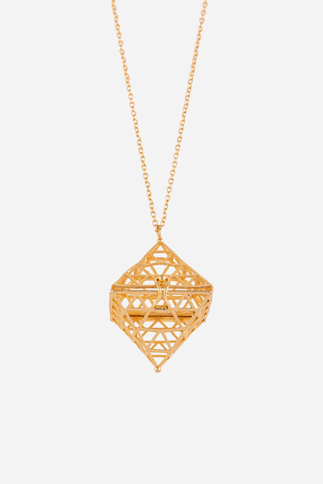 Golden Pyramid Pendant Necklace With Long Chain