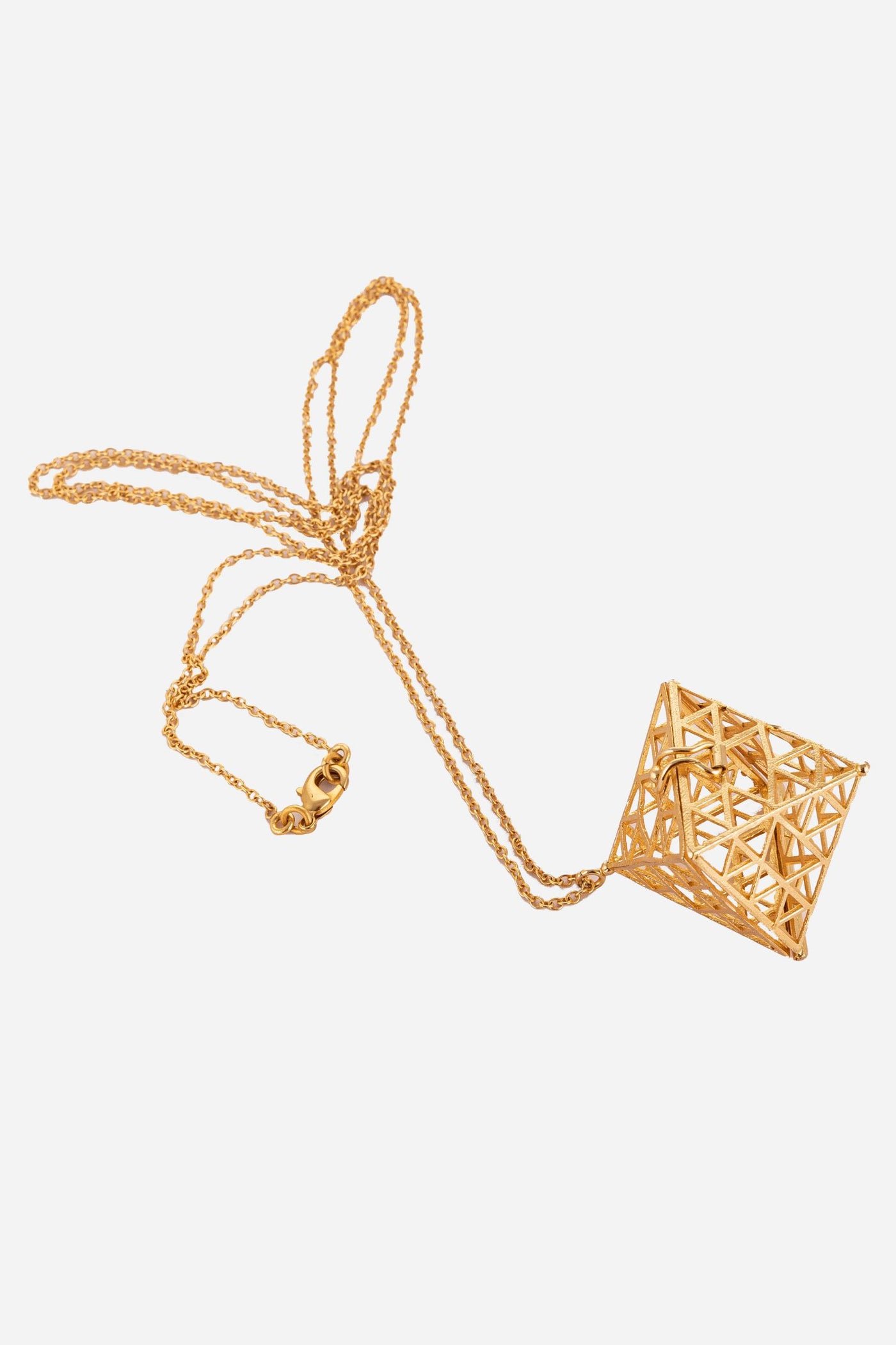 Golden Pyramid Pendant Necklace With Long Chain