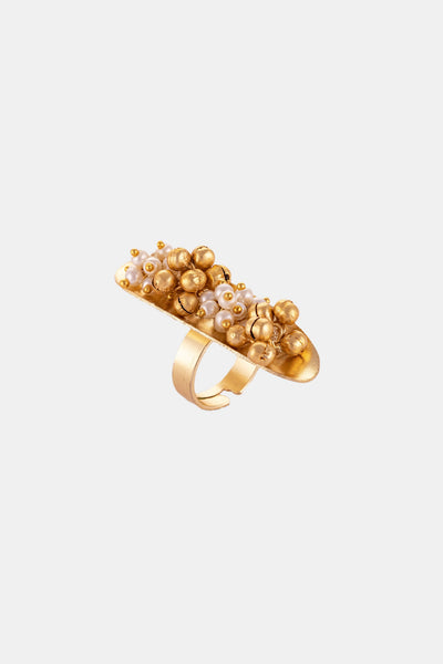 Small Golden And White Ball Ring
