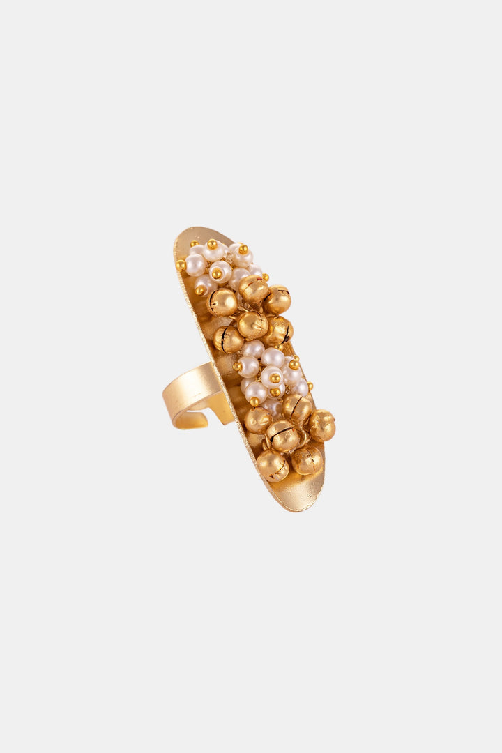 Small Golden And White Ball Ring