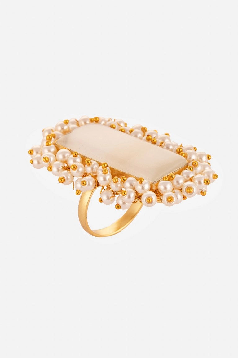 Pearl Decorated White Hand Ring