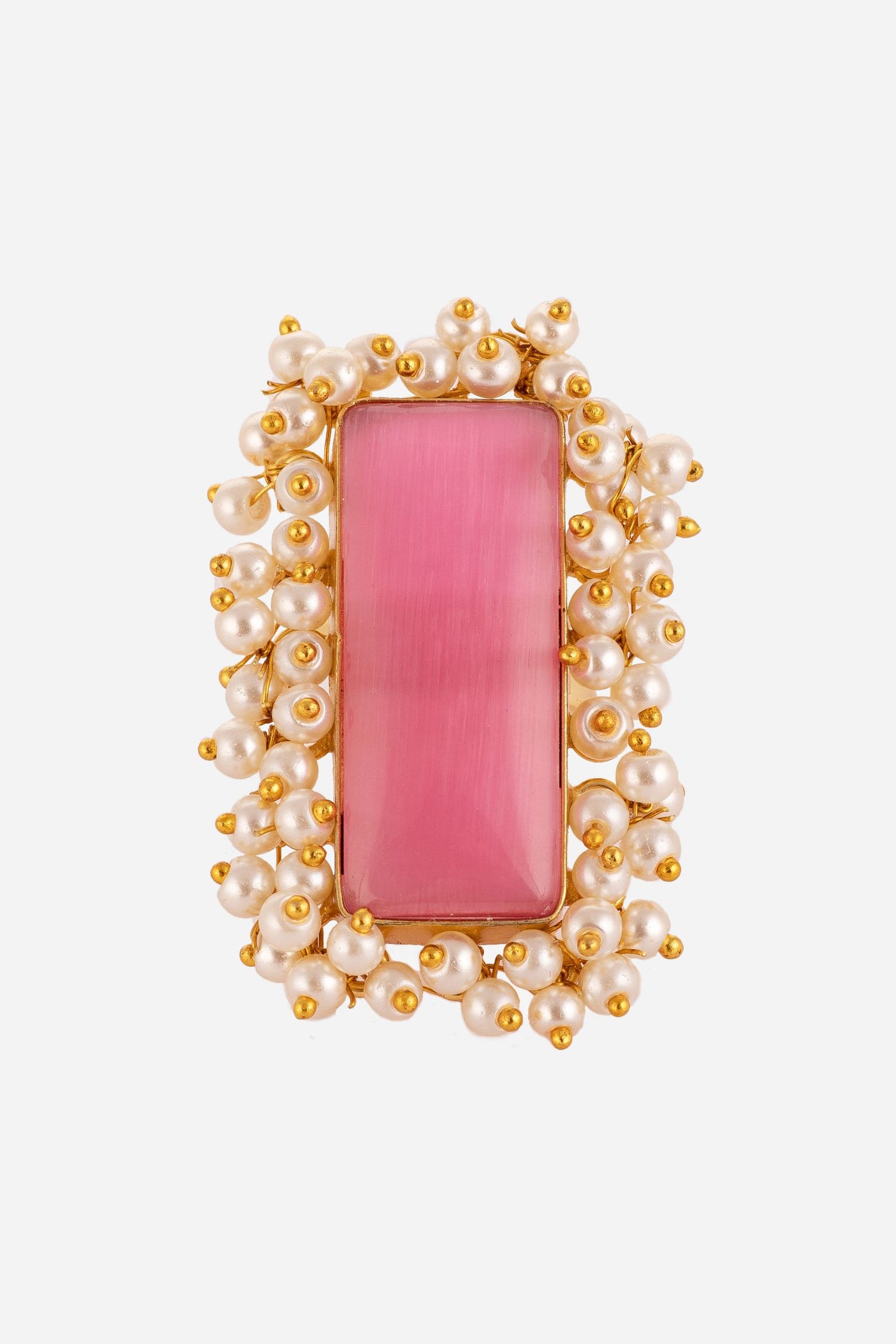 Dark Pink Pearls Embellished Hand Ring