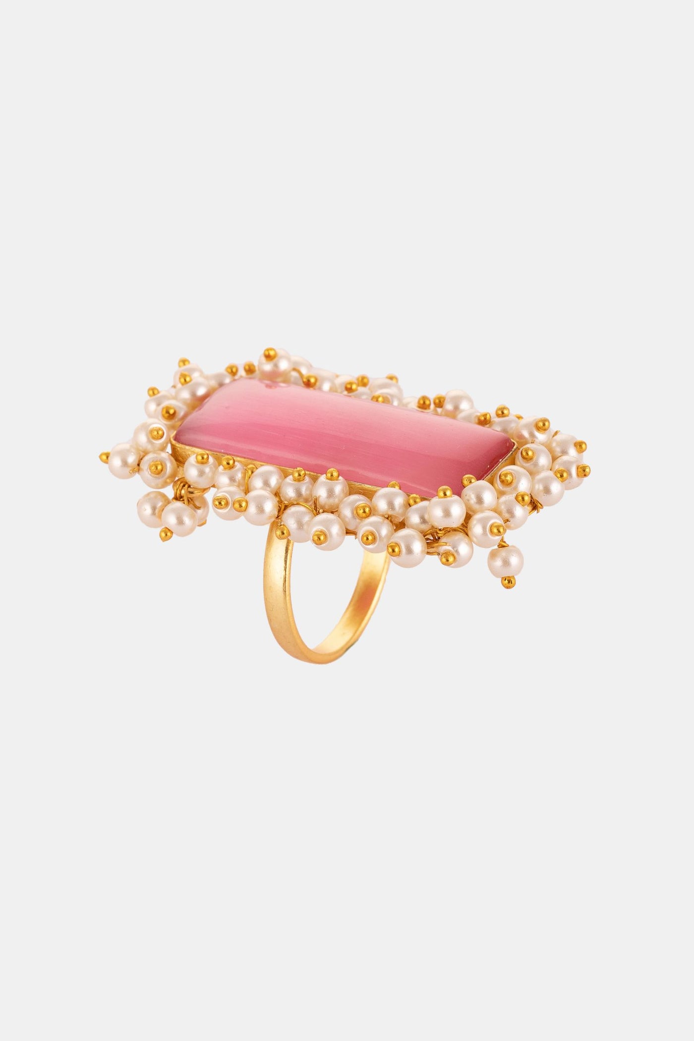 Dark Pink Pearls Embellished Hand Ring