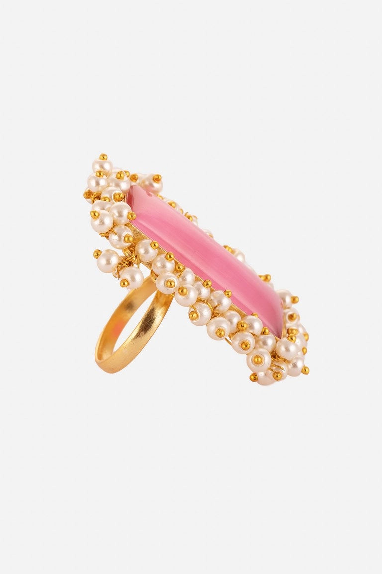 Dark Pink Pearls Embellished Hand Ring