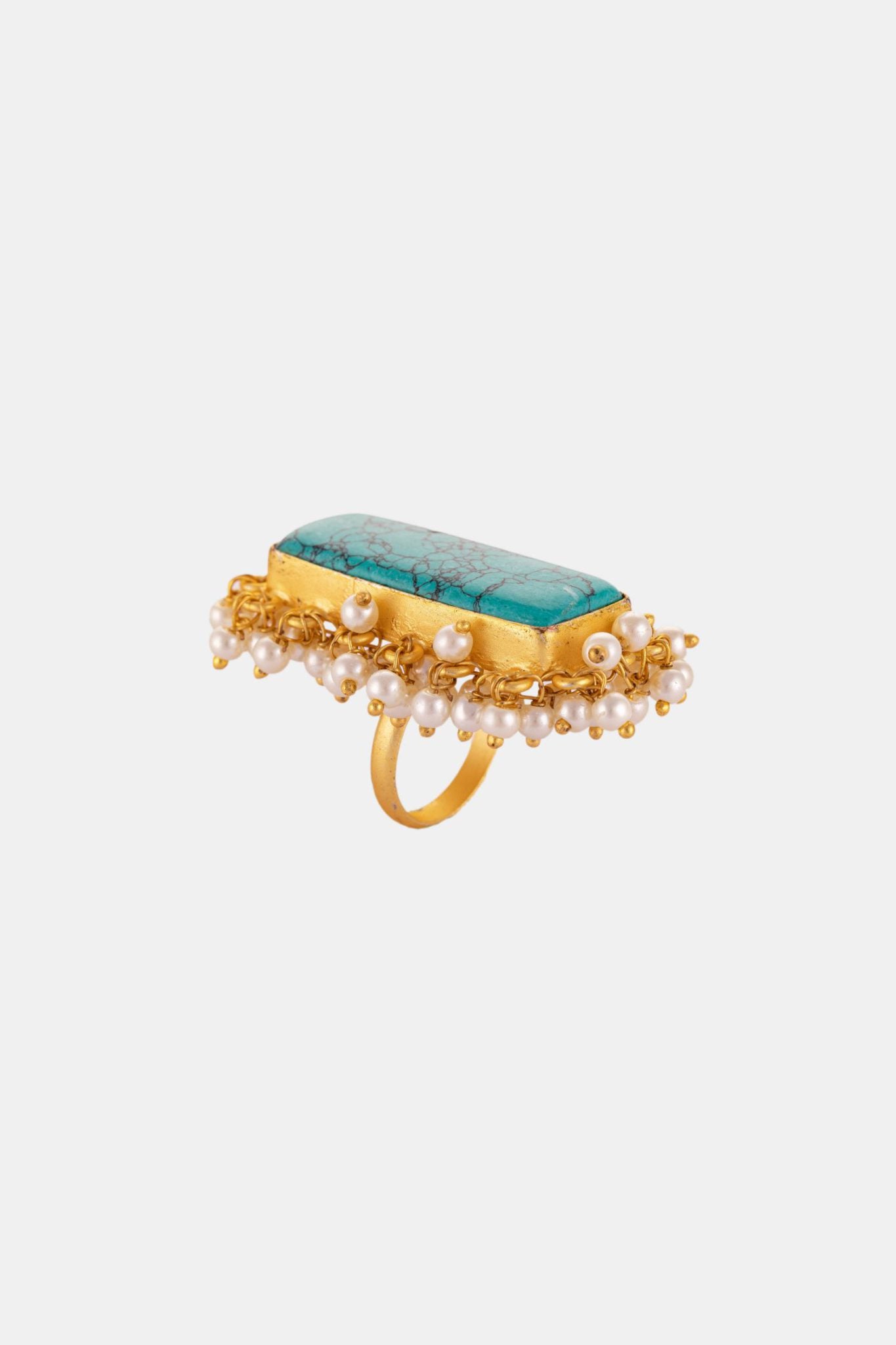 Turquoise Stone Pearl Embellished Hand Ring