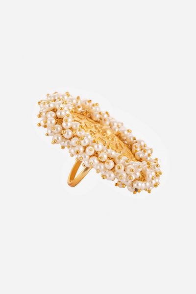 Geometrical Layers Pearl Embellished Hand Ring