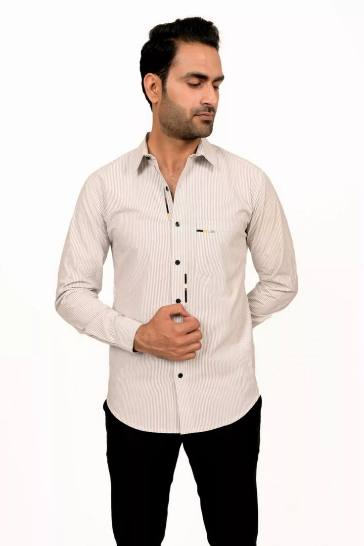 White And Black Striped Full Sleeves Shirt