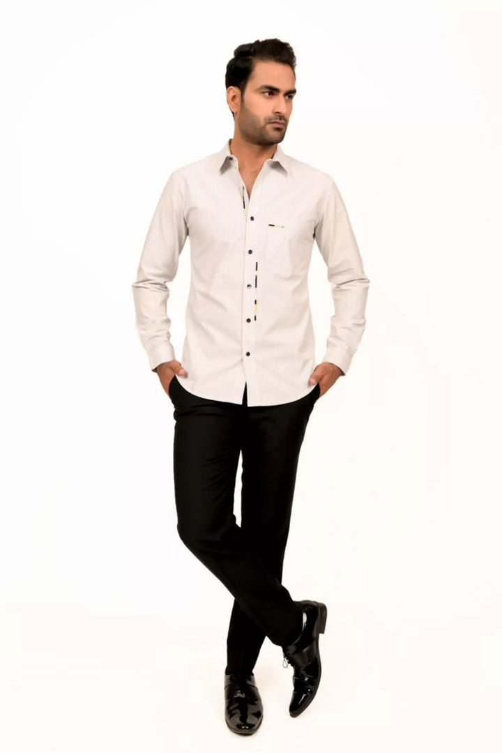 White And Black Striped Full Sleeves Shirt