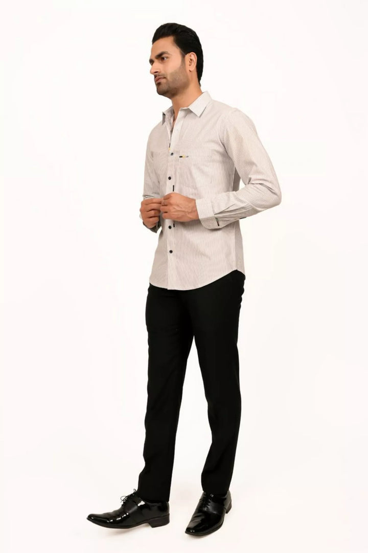 White And Black Striped Full Sleeves Shirt