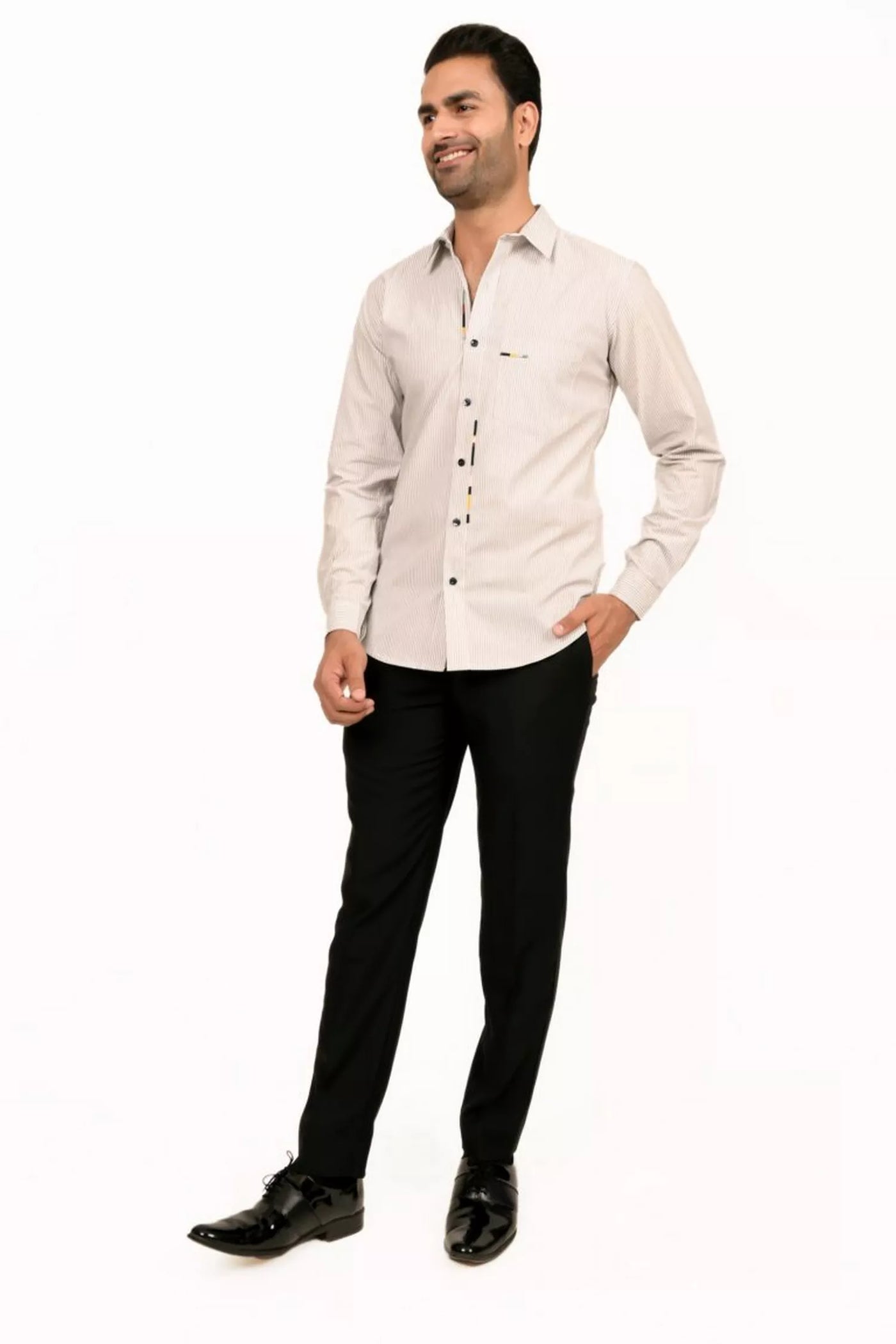 White And Black Striped Full Sleeves Shirt