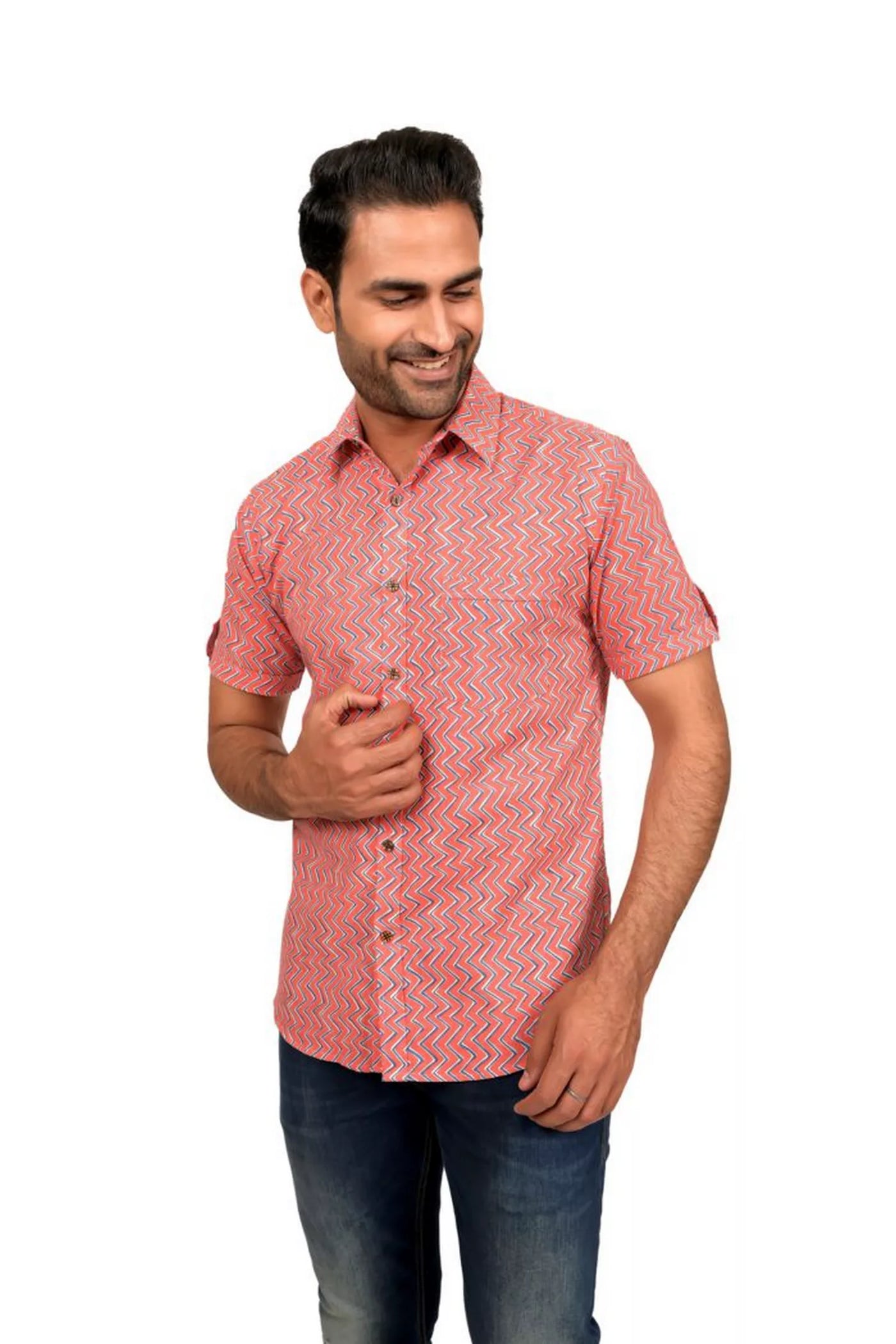 Coral Block Printed Half Sleeve Shirt