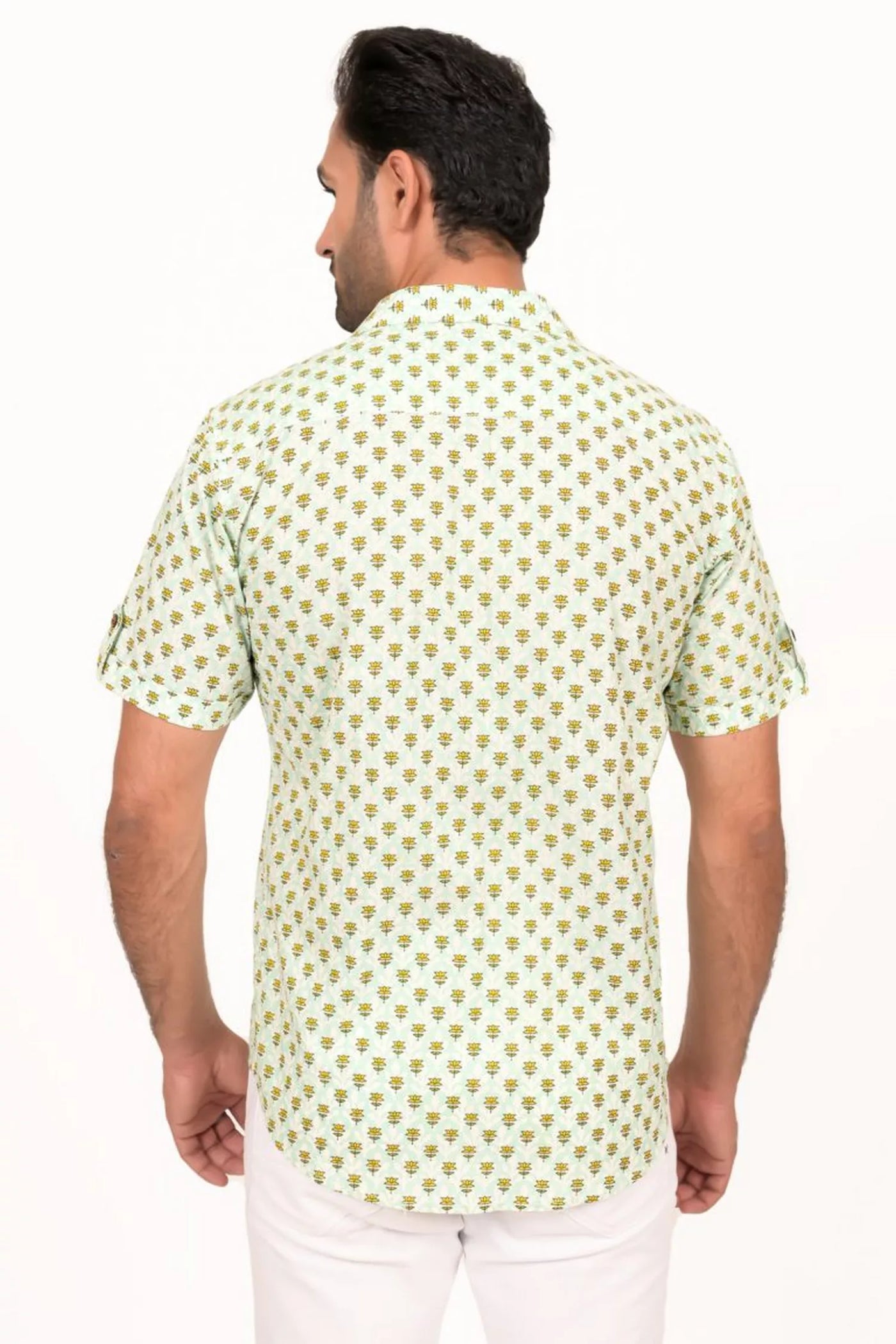 Mint Green Lotus Printed Half Sleeve Shirt
