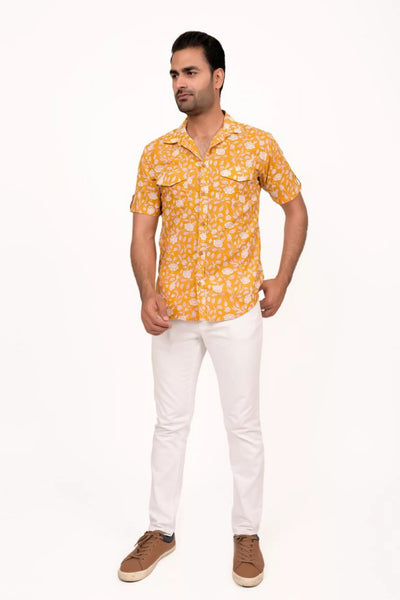 Mango Yellow Printed Half Sleeve Shirt