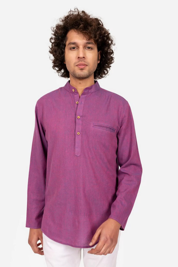 Purple Cross Color Cotton Short Kurta