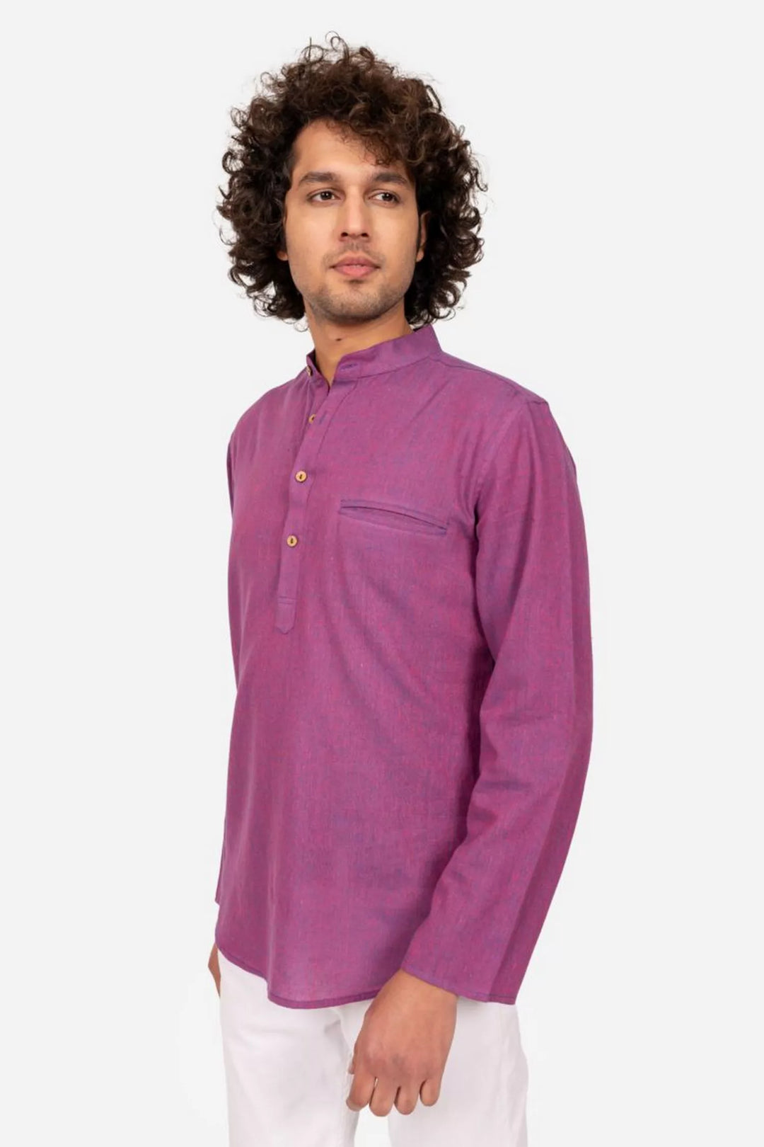 Purple Cross Color Cotton Short Kurta