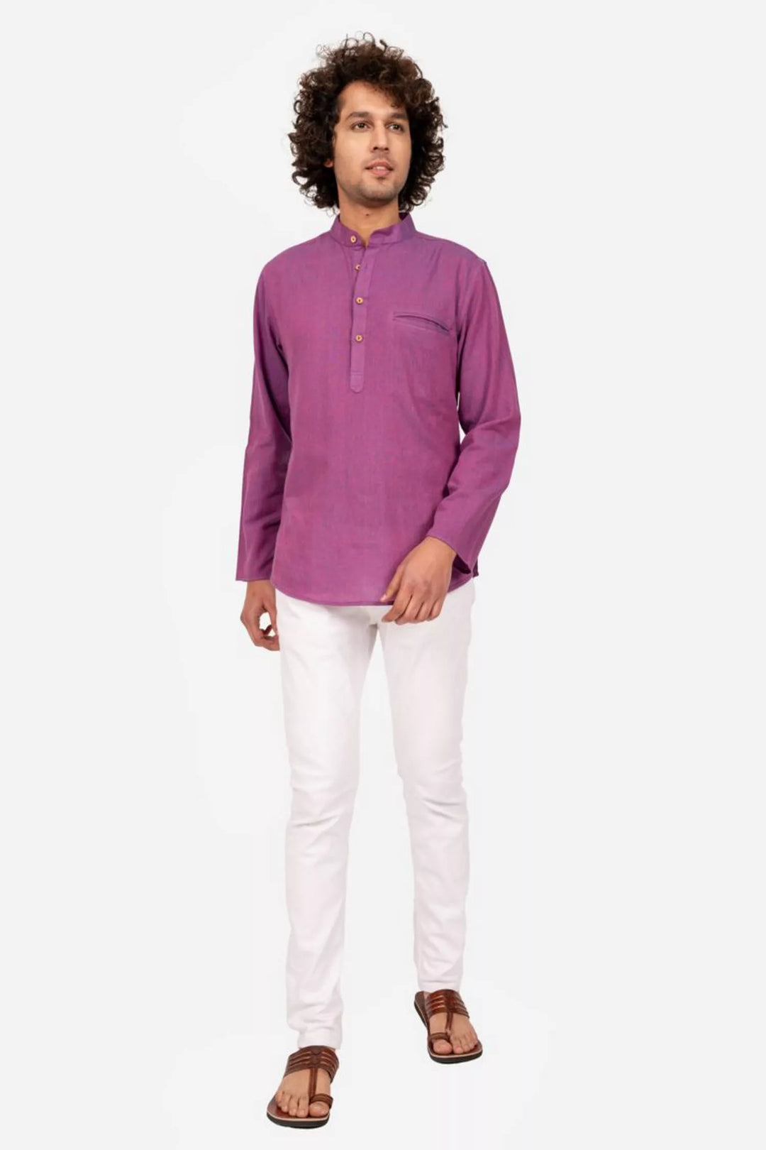 Purple Cross Color Cotton Short Kurta