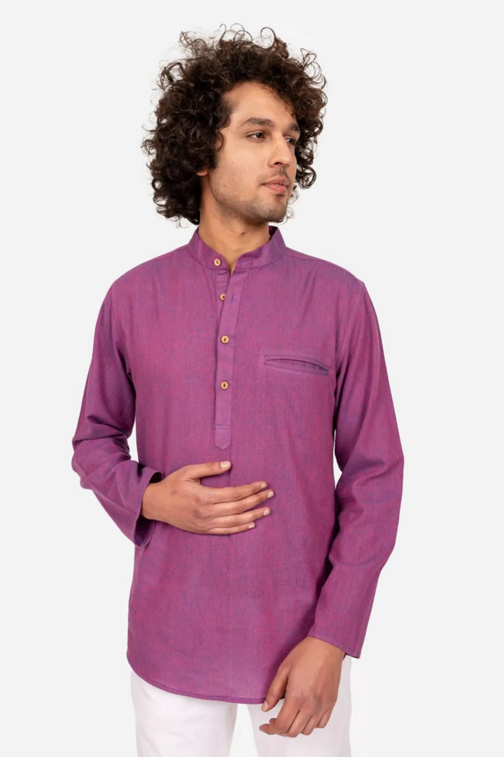 Purple Cross Color Cotton Short Kurta