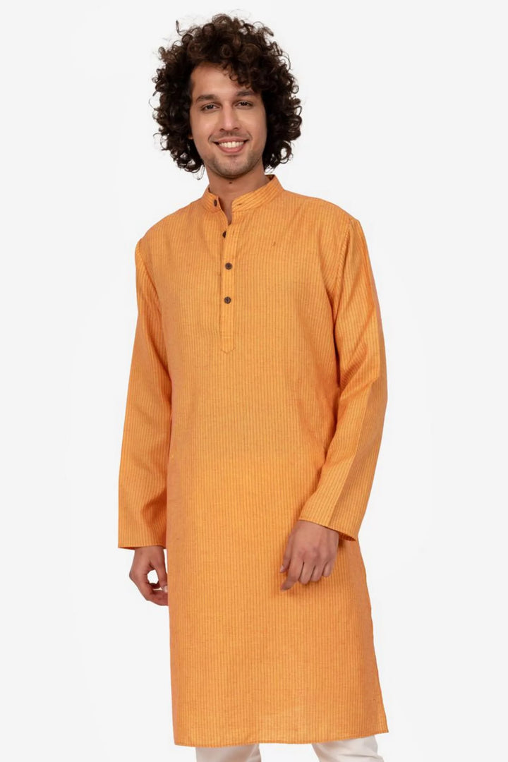 Orange Self Striped Long Kurta