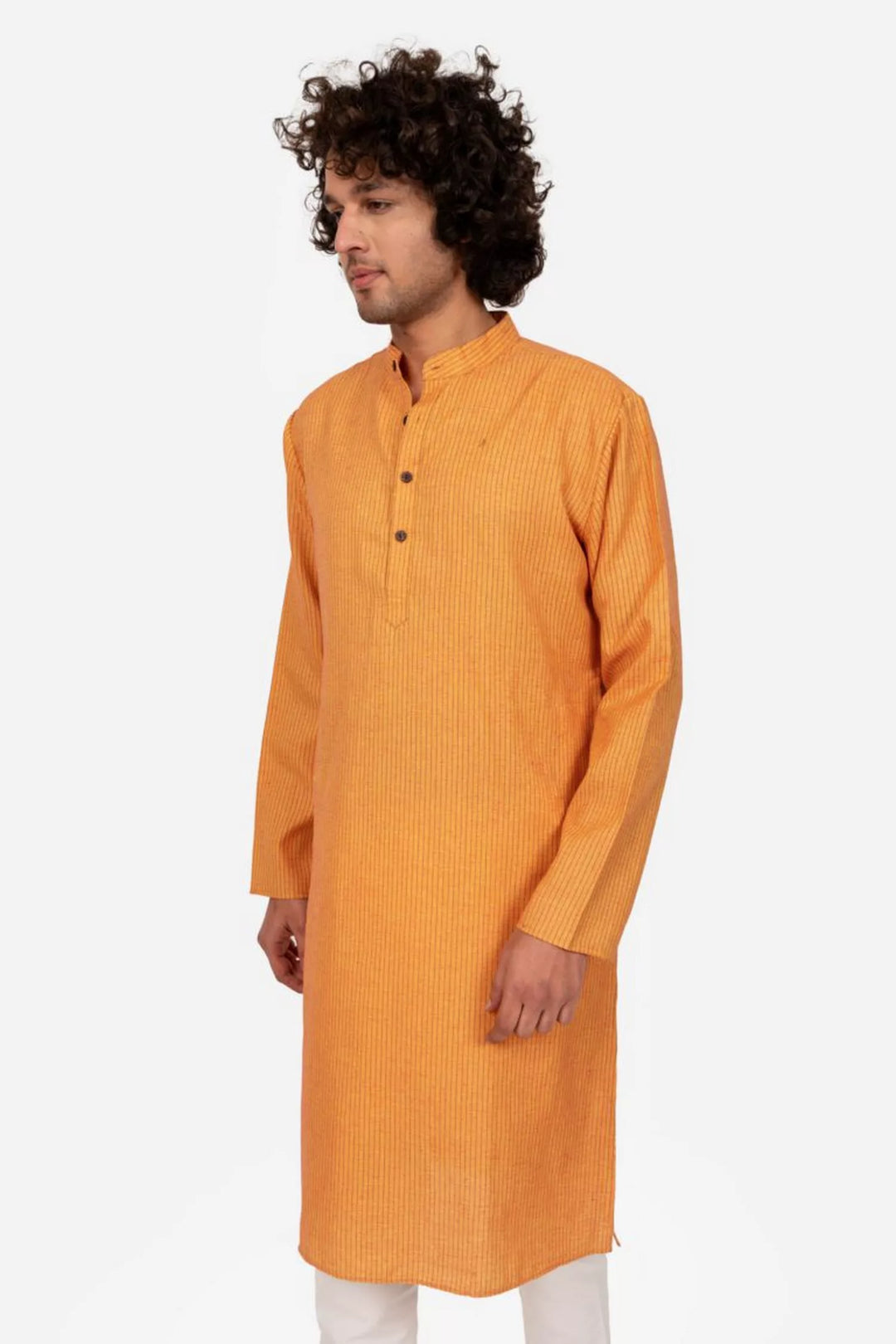 Orange Self Striped Long Kurta