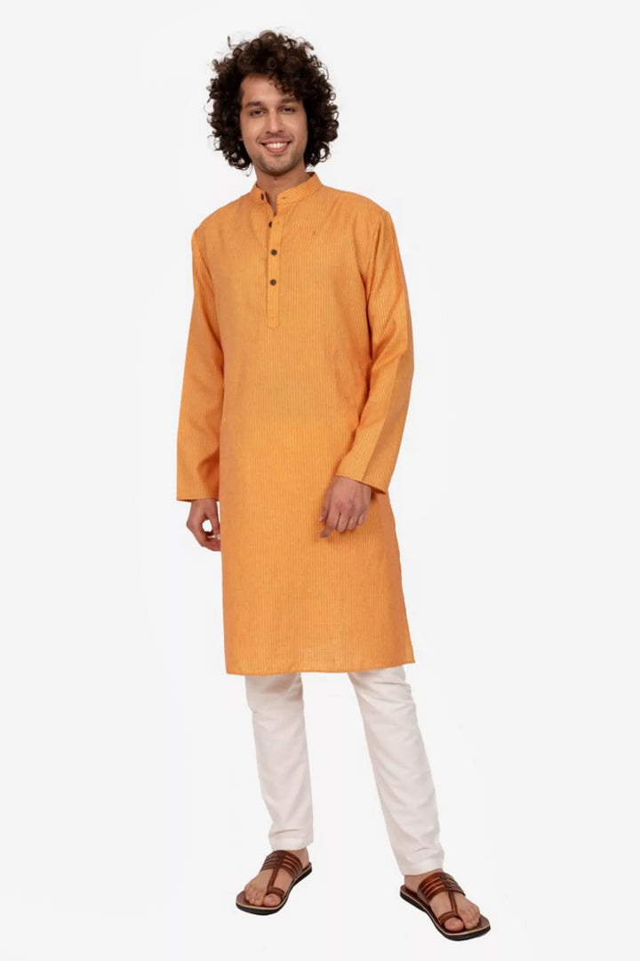 Orange Self Striped Long Kurta