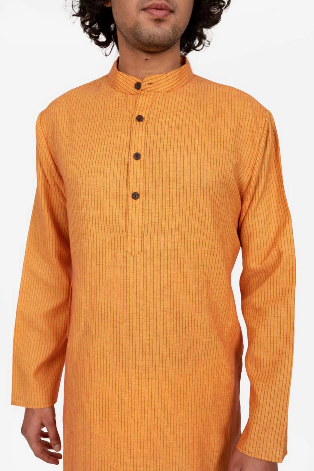 Orange Self Striped Long Kurta