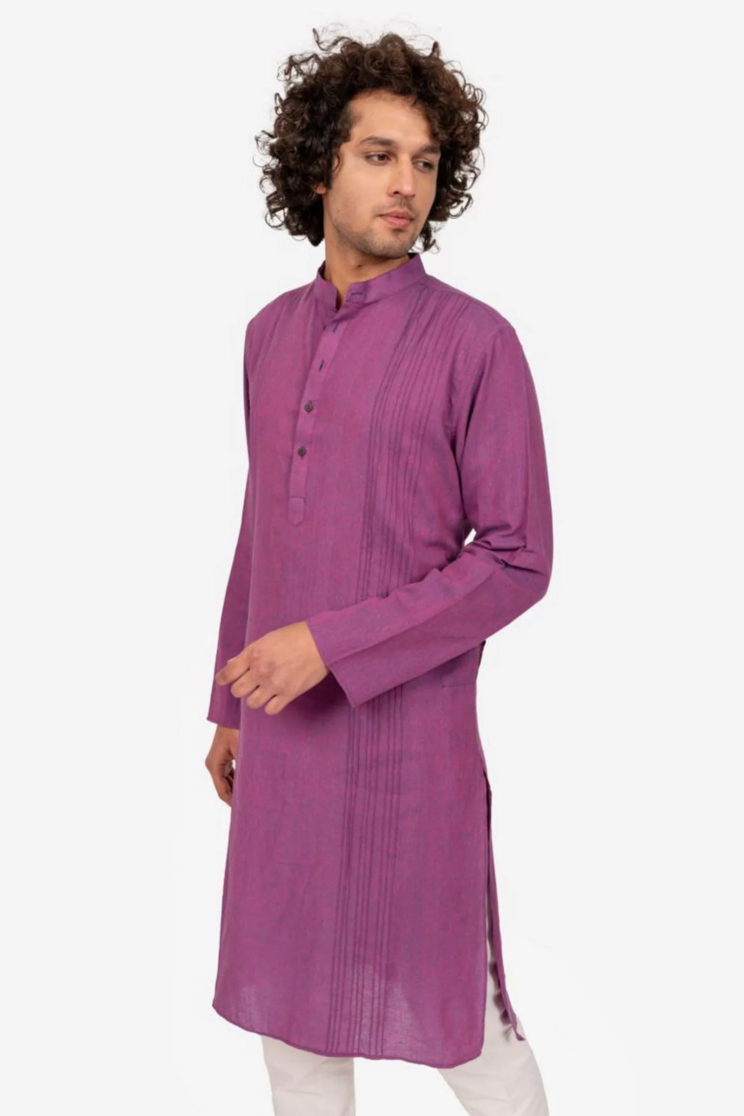 Purple Cross Color Pintucked Mens Kurta