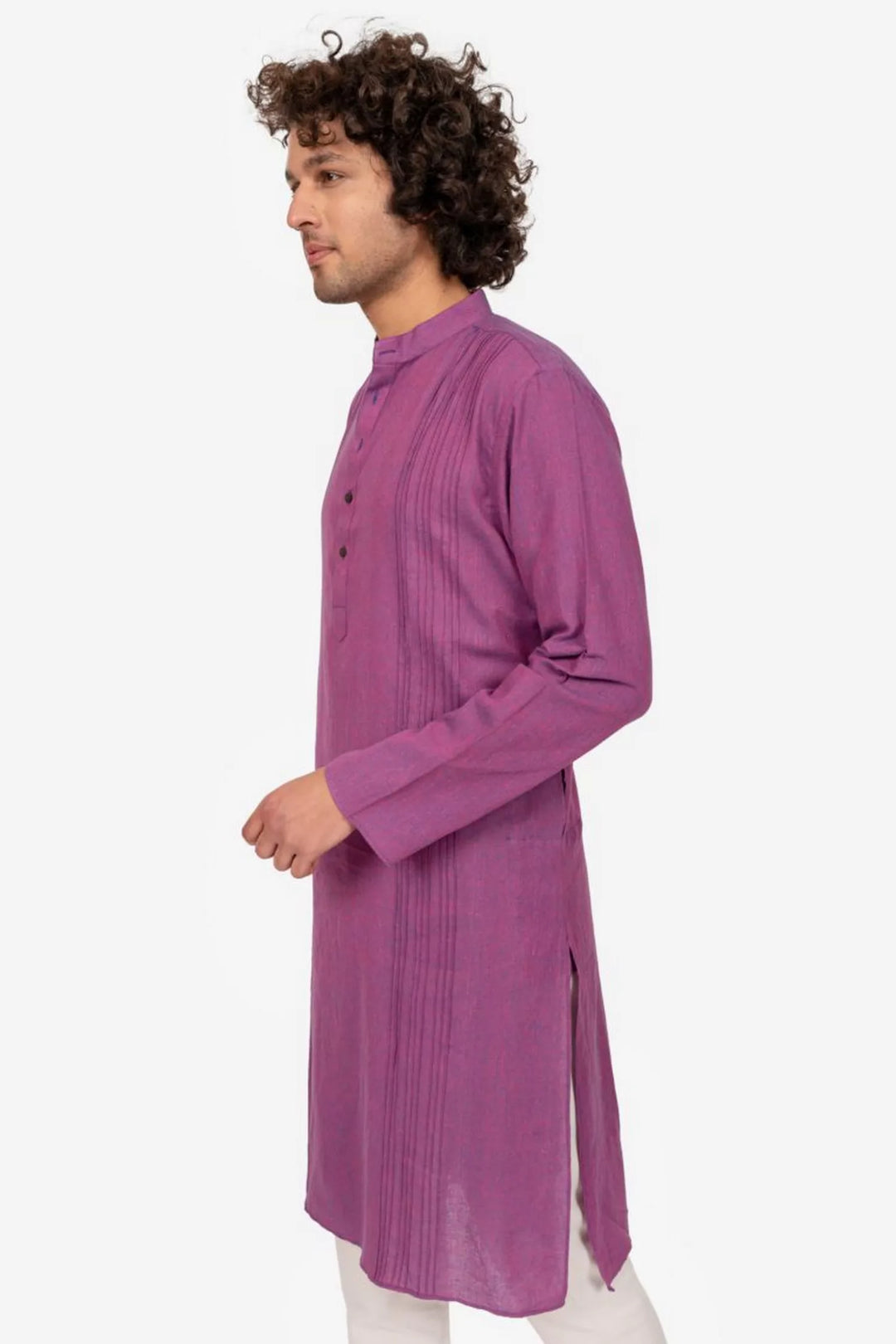 Purple Cross Color Pintucked Mens Kurta