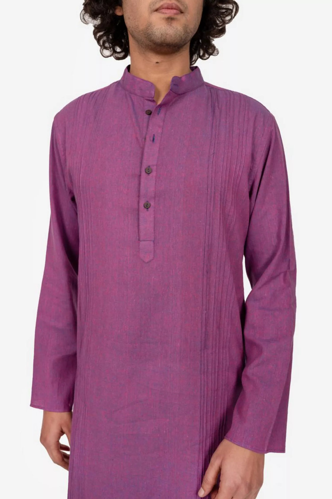 Purple Cross Color Pintucked Mens Kurta