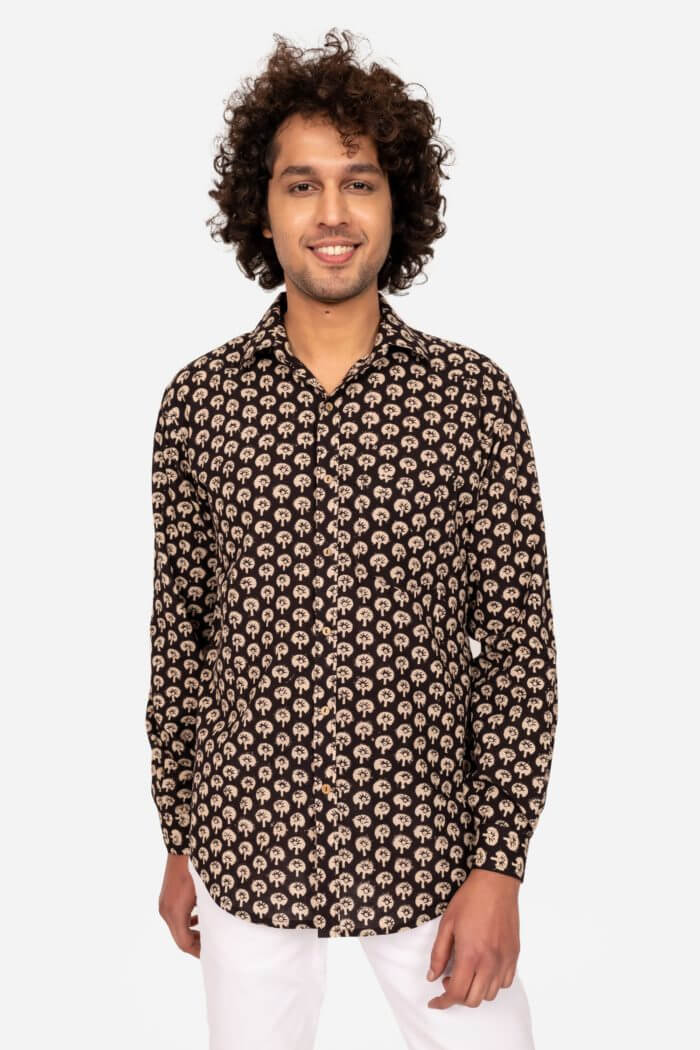 BLACK BLOCK PRINTED COTTON SHIRT