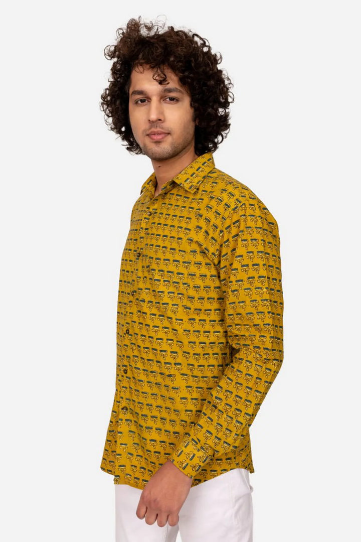 MUSTARD AJRAKH BLOCK PRINTED COTTON SHIRT