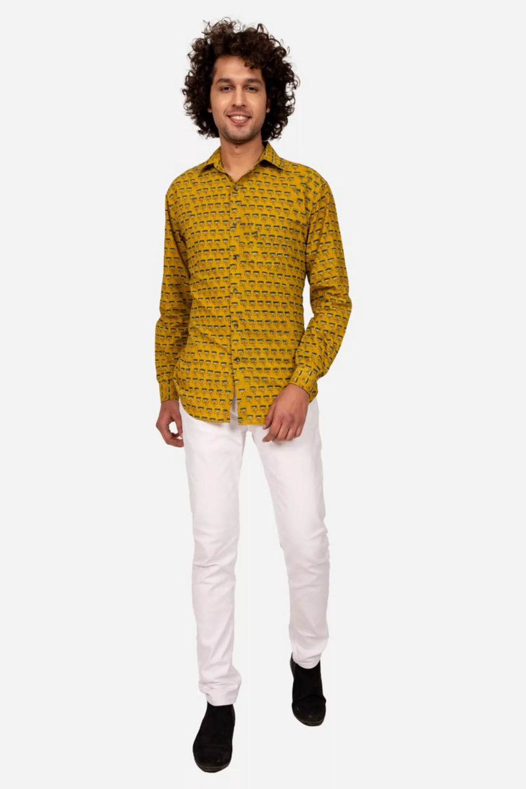 MUSTARD AJRAKH BLOCK PRINTED COTTON SHIRT